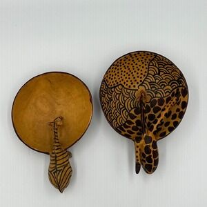 Hand Carved Wooden African Animal Bowls Giraffe Zebra Decorative Dish Set 2pc